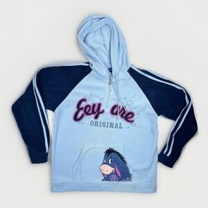 Disney Eeyore Original Fleece Hoodie Womens Large Light Blue Zip Embroidered Y2K